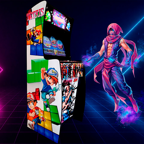 Kit recreativa arcade Sanura — montaje completo vista frontal